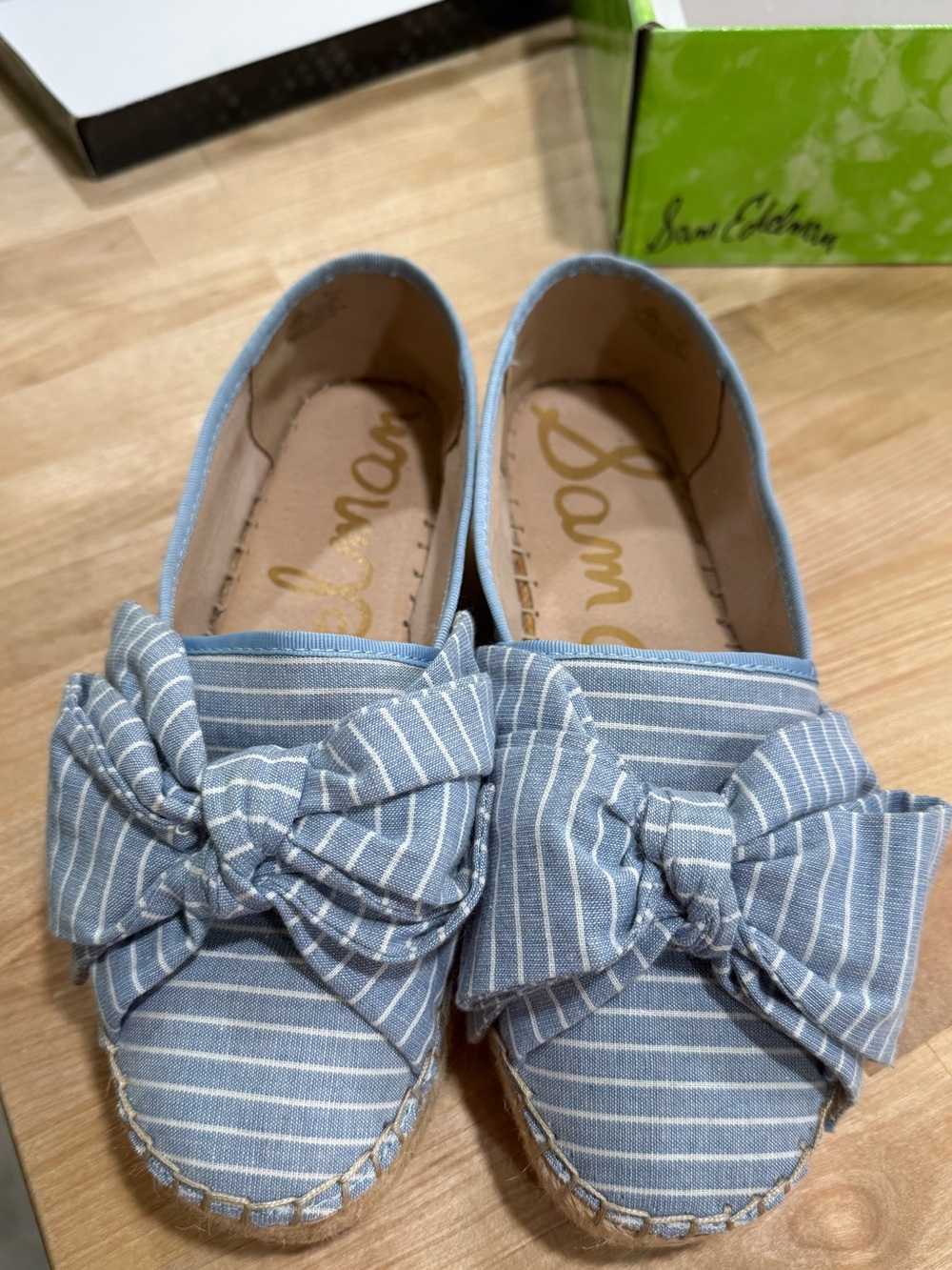 New in Box! Sam Edelman Ciara Sky Blue Striped Bow Espadrille Flats